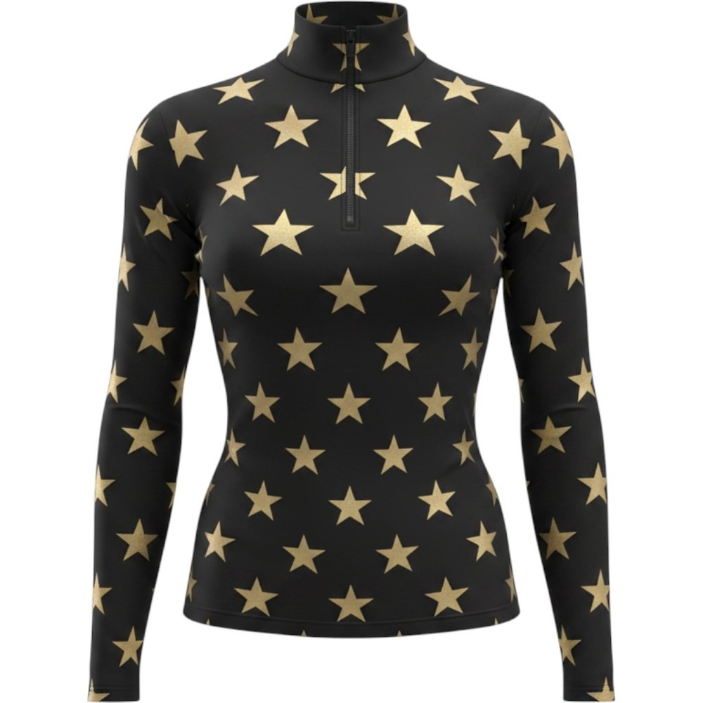 Goldbergh Luxury Sports Womens Gold Star Print Quarter Zip Ski Base Layer XS New